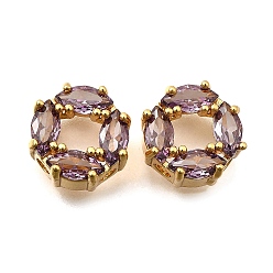 Фиолетовый Латунные микро проложить кубического циркония бусы, цветок, реальный 18 k позолоченный, фиолетовые, 10x5.5 мм, отверстие : 1.8 мм