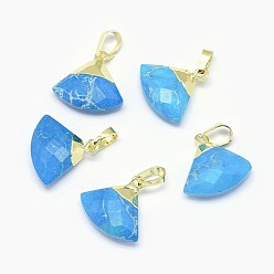 Synthetic Turquoise Synthetic Turquoise Pendants, with Long-Lasting Plated Brass Findings, Faceted, Triangle, Golden, 14~15x15~16x5mm, Hole: 3.5x5.5mm