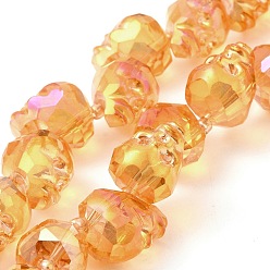 Sandy Brown Transparent Electroplated Glass Beads Strands, Rainbow Plated, Faceted Skull, Sandy Brown, 15x13x13.5mm, Hole: 1.4mm, about 48~50pcs/strand, 22.83~23.23 inch(58~59cm)