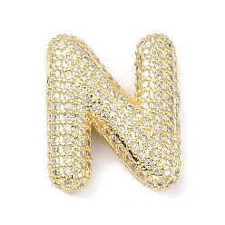 Letter N Rack Plating Brass Micro Pave Cubic Zirconia Pendants, Real 18K Gold Plated, Lead Free & Cadmium Free, Letter, Letter N, 23x19x6.5mm, Hole: 4x2.5mm