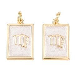 Virgo Brass Enamel Pendants, Rectangle Charms, Rack Plating, Cadmium Free & Lead Free, Long-Lasting Plated, Golden, Virgo Charms, 17.5x11x2mm, Hole: 3mm