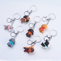 Mixed Color Iron Puppy Keychain, with Plastic, Dog with Scraf, Mixed Shapes, Platinum, Mixed Color, 104~112mm