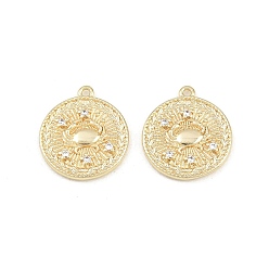 Cancer Brass Micro Pave Clear Cubic Zirconia Pendants, Flat Round with Constellation Charms, Rack Plating, Long-Lasting Plated, Cadmium Free & Lead Free, Golden, Cancer, 16x14x2~3mm, Hole: 1mm