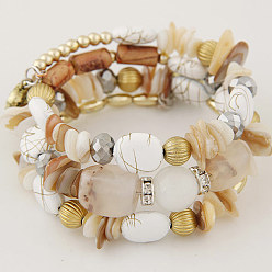 White_110603192 Boho Multi-layered Stone and Shell Beaded Wrap Bracelet for Women