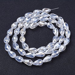 Clear AB Electroplate Glass Beads Strands, AB Color Plated, Faceted Teardrop, Clear AB, 15x10mm, Hole: 1mm, 50pcs/strand, 27.1 inch