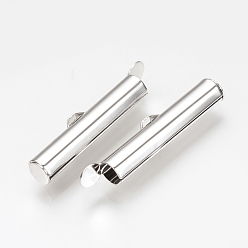 Real Platinum Plated Brass Slide On End Clasp Tubes, Slider End Caps, Nickel Free, Real Platinum Plated, 6.5x30x5mm, Hole: 1mm, Inner Diameter: 3mm