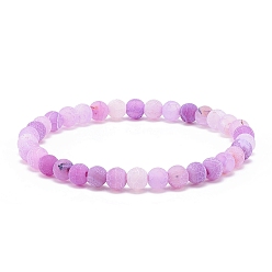 Violet Natural Weathered Agate(Dyed) Round Beaded Stretch Bracelet, Gemstone Jewelry for Women, Violet, Inner Diameter: 2-1/4 inch(5.7cm), Beads: 6mm