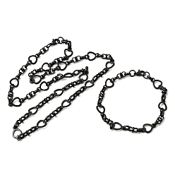 Черный 304 Набор украшений из браслета и ожерелья из нержавеющей стали с цепочкой в форме сердца, с карабин-лобстерами , ионное покрытие (ip), чёрные, 595 мм