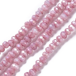 Pale Violet Red Opaque Glass Beads Strands, Faceted, Rondelle, Pale Violet Red, 4x3mm, Hole: 0.9mm, about 135pcs/strand, 17.72~17.91''(45~45.5cm)