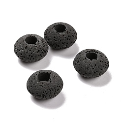 Black Natural Lava Rock European Beads, Large Hole Beads, No Metal Core, Rondelle, Black, 16x10mm, Hole: 5mm