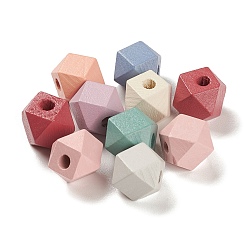 Mixed Color Spray Painted Natural Maple Wood Beads, Hexagon, Mixed Color, 12x12x16mm, Hole: 3mm