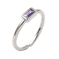 Лиловый Прямоугольные латунные манжеты со стеклом для женщин, долговечный, стойки покрытие, без свинца и без кадмия, платина, сирень, 1.5 мм, внутренний диаметр: 15.3 мм