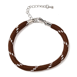 Coconut Brown Braided Round Polyester Cord Bracelet Makings, with Brass Findings and 202 Stainless Steel Lobster Claw Clasps, Stainless Steel Color, Coconut Brown, 7.28 inch(18.5cm)