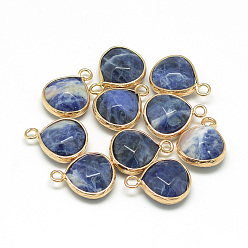 Prussian Blue Natural Sodalite Pendants, with Nickel Free Brass Findings, Faceted, teardrop, Golden, Prussian Blue, 17.5x13.5x6.5mm, Hole: 2mm