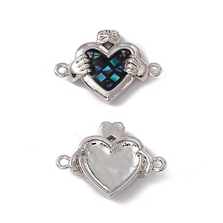 Черный Подвески из натуральных ракушек, сердце соединяется с руками, окрашенные, с стеллаж металлизированный платины тон выводов латуни, долговечный, чёрные, 16x21.5x4.5 мм, отверстие : 1.4 мм