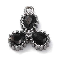 Черный 304 кубический стальные подвески из нержавеющей диоксида циркония, прелести капли воды, чёрные, 12x10.5x2.5 мм, отверстие : 1.2 мм