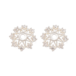 Посеребрённый Колпачки для бусин из прозрачного кубического циркония из латуни, цветок, 925 серебро покрытием, 12.5x12.5x5 мм, отверстие : 1.8 мм