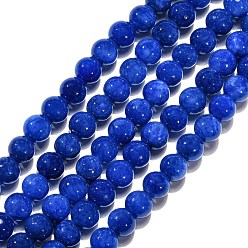 Bleu Perles Mashan naturel rondes de jade brins, teint, bleu, 6mm, Trou: 1mm, Environ 69 pcs/chapelet, 15.7 pouce