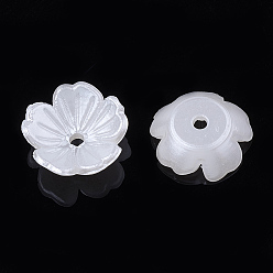 Creamy White 5-Petal ABS Plastic Imitation Pearl Bead Caps, Flower, Creamy White, 10.5x11x3.5mm, Hole: 1.5mm