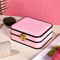 Pearl Pink Imitation Leather Jewelry Storage Box, Compact Ring Earring Accessories Case, Black Edged Portable Travel Jewelry Box, Rectangle, Pearl Pink, 13.5x11.5x5.2cm