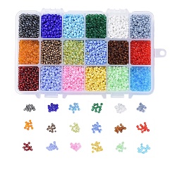 Mixed Color 18 Colors Glass Seed Beads, Mixed Style, Round, Mixed Color, 3mm, Hole: 1mm, about 500pcs/color, about 9000pcs/box