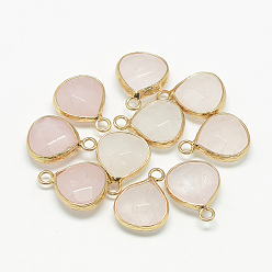Misty Rose Natural White Jade Pendants, with Nickel Free Brass Findings, Faceted, Dyed, teardrop, Golden, Misty Rose, 17.5x13.5x6.5mm, Hole: 2mm