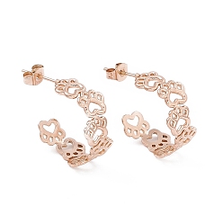 Rose Gold 304 Stainless Steel Bear Paw Print Wrap Stud Earrings for Women, Rose Gold, 21x9.5mm, Pin: 0.8mm