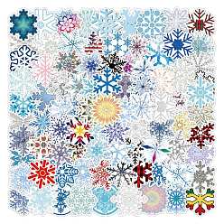 Mixed Color Christmas Waterproof PVC Plastic Sticker Labels, Self-adhesion, for Suitcase, Skateboard, Refrigerator, Helmet, Mobile Phone Shell, Snowflake Pattern, Mixed Color, 50~80mm, 100pcs/set