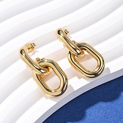 Real 18K Gold Plated 304 Stainless Steel Oval Dangle Stud Earrings, Ion Plating(IP), Real 18K Gold Plated, 32x14mm