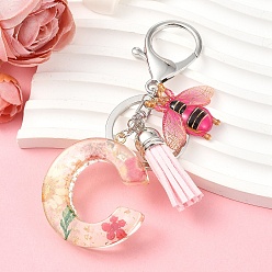 Letter C Resin & Acrylic & Faux Suede Tassel Keychain, with Alloy Clasp and Iron Rings, Letter C, 10cm