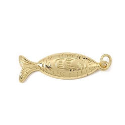 Real 18K Gold Plated Brass Pendants, Fish Charms, Rack Plating, Long-Lasting Plated, Cadmium Free & Lead Free, Real 18K Gold Plated, 31.5x10x3.5mm, Hole: 3.3mm