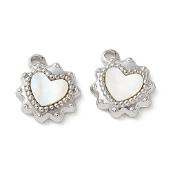 Нержавеющая Сталь Цвет 304 подвески из натуральной ракушки пауа из нержавеющей стали/белой ракушки, сердце прелести, цвет нержавеющей стали, 11x10x3 мм, отверстие : 1.4 мм