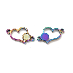 Rainbow Color Ion Plating(IP) 304 Stainless Steel Cabochon Connector Settings, Heart, Rainbow Color, Tray: 4mm, 11.5x18x2mm, Hole: 1.4mm