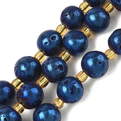 Темно-Синий Гальванические природные друзы геод, круглые, с бисером, темно-синий, 10~11 мм, отверстие : 0.9~1 мм, около 14~15 шт / нитка, 7.60~7.87'' (19.3~20 см)