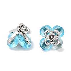 Голубой Латунные микро проложить кубического циркония прелести, с целью перехода в кольце, цветок, платина, голубой, 7.5x7.5x7.5 мм, отверстие : 1.8 мм