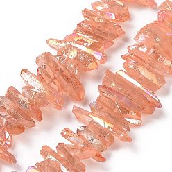 Light Salmon Natural Quartz Crystal Points Beads Strands, Dyed, Nuggets, Light Salmon, 15~30x4~8x4~7mm, Hole: 1mm, 8 inch