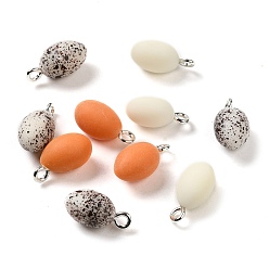 Egg Opaque Resin Pendants, with Platinum Plated Iron Loops, Mixed Color, Egg, 15.5x8mm, Hole: 2mm