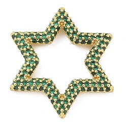 Зеленый Стойка покрытие латунь микропаве кубический цирконий звездообразные соединительные кольца, долговечный, без свинца и без кадмия, реальный 18 k позолоченный, зелёные, 25x22x3 мм, внутренний диаметр: 14.5x13 мм