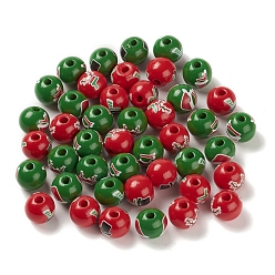 Mixed Color Christmas Printed Wood European Beads, Large Hole Beads, Round, Mixed Color, 16x14.5mm, Hole: 4mm