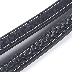 Черный Двухпалубный шнур из искусственной кожи из микрофибры, плоский плетеный кожаный шнур, для изготовления ожерелий / браслетов, чёрные, 12x6 мм