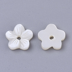 Creamy White Natural Freshwater Shell Beads, Undyed, Flower, Creamy White, 9x9x2mm, Hole: 1.2mm