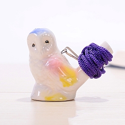Owl Porcelain Whistles, with Polyester Cord, Whistles Toys for Kids Birthday Gift, Owl Pattern, 72x38x55mm