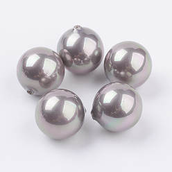 Dark Gray Shell Pearl Half Drilled Beads, Round, Dark Gray, 8mm, Hole: 1mm