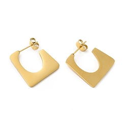 Golden Ion Plating(IP) 304 Stainless Steel Rectangle Stud Earrings, Half Hoop Earrings for Women, Golden, 21x20.5x1.5mm, Pin: 0.7mm