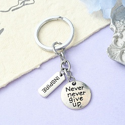 Античный Серебристый & Платиновый Сплав брелок, плоский круглый и прямоугольник со словом, старинное серебро и платина, 7.4 см