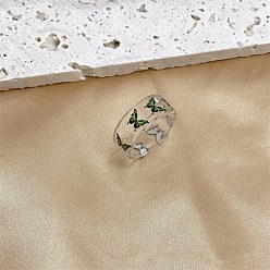 Olive Drab Acrylic Butterfly Finger Ring for Women, Olive Drab, US Size 6 1/2(16.9mm)