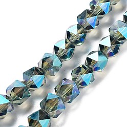 Dark Slate Gray Electroplate Glass Beads Strands, Full Rainbow Plated, Polygon, Dark Slate Gray, 9x9x9mm, Hole: 1.4mm, about 60pcs/strand, 22.44''(57cm)