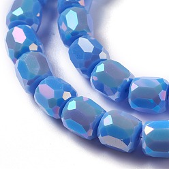 Dodger Blue Electroplate Opaque Glass Beads, Faceted Barrel, Dodger Blue, 8x8mm, Hole: 1mm