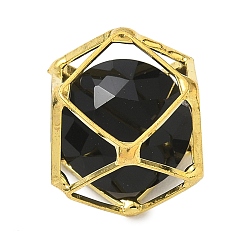 Черный Подвески из латуни и стекла, полигон прелести, граненые, реальный 18 k позолоченный, без кадмия и без свинца, долговечный, стойки покрытие, чёрные, 15~15.5x15~15.5x15~15.5 мм, отверстия: 6x7 mm и 9x9 mm и 11x11 mm