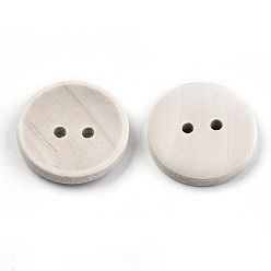 PapayaWhip Natural Wood Buttons, 2-Hole, Unfinished Wooden Button, Concave Round, PapayaWhip, 20x4mm, Hole: 2mm